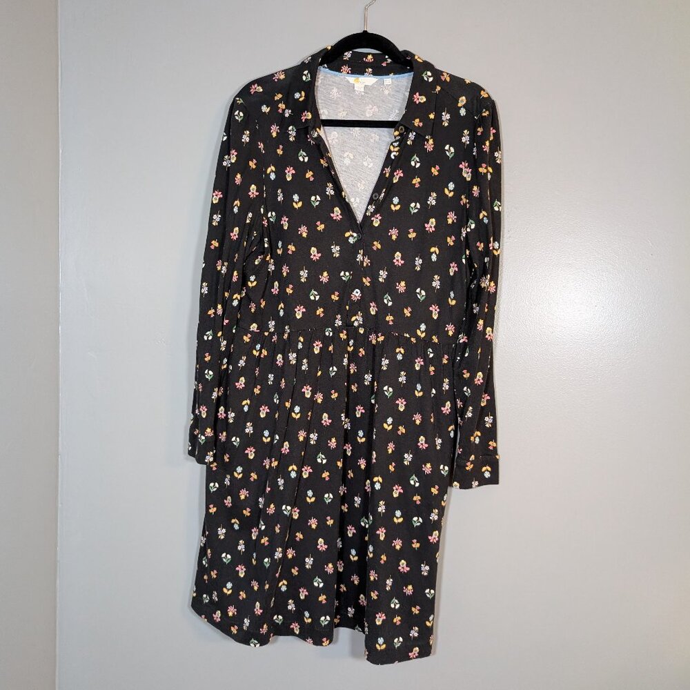 Boden Black Floral Alma Jersey Dress Cotton Blend Size 12R